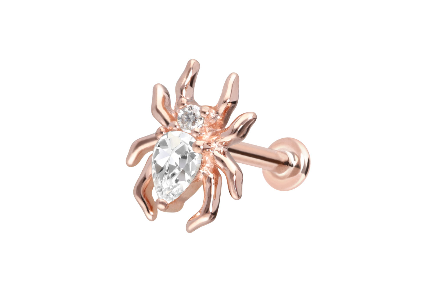 14 Karat Gold Labret Piercing mit Innengewinde MOISSANIT-SPINNE